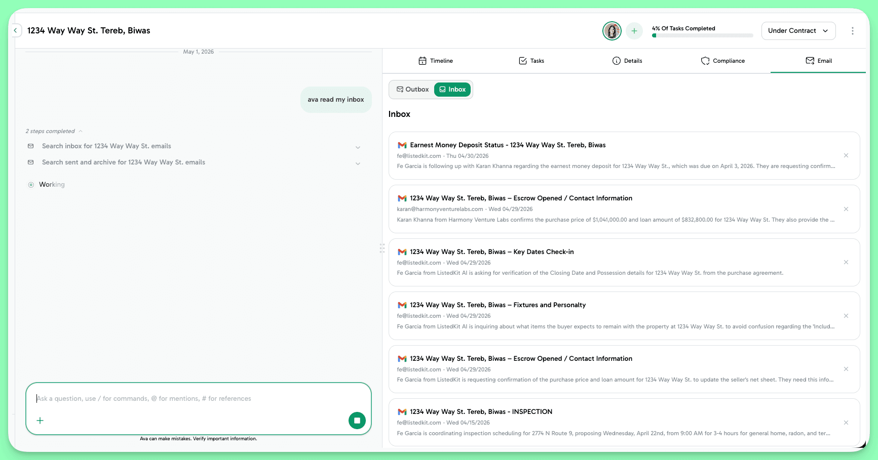 Ava reading and routing deal emails in real time