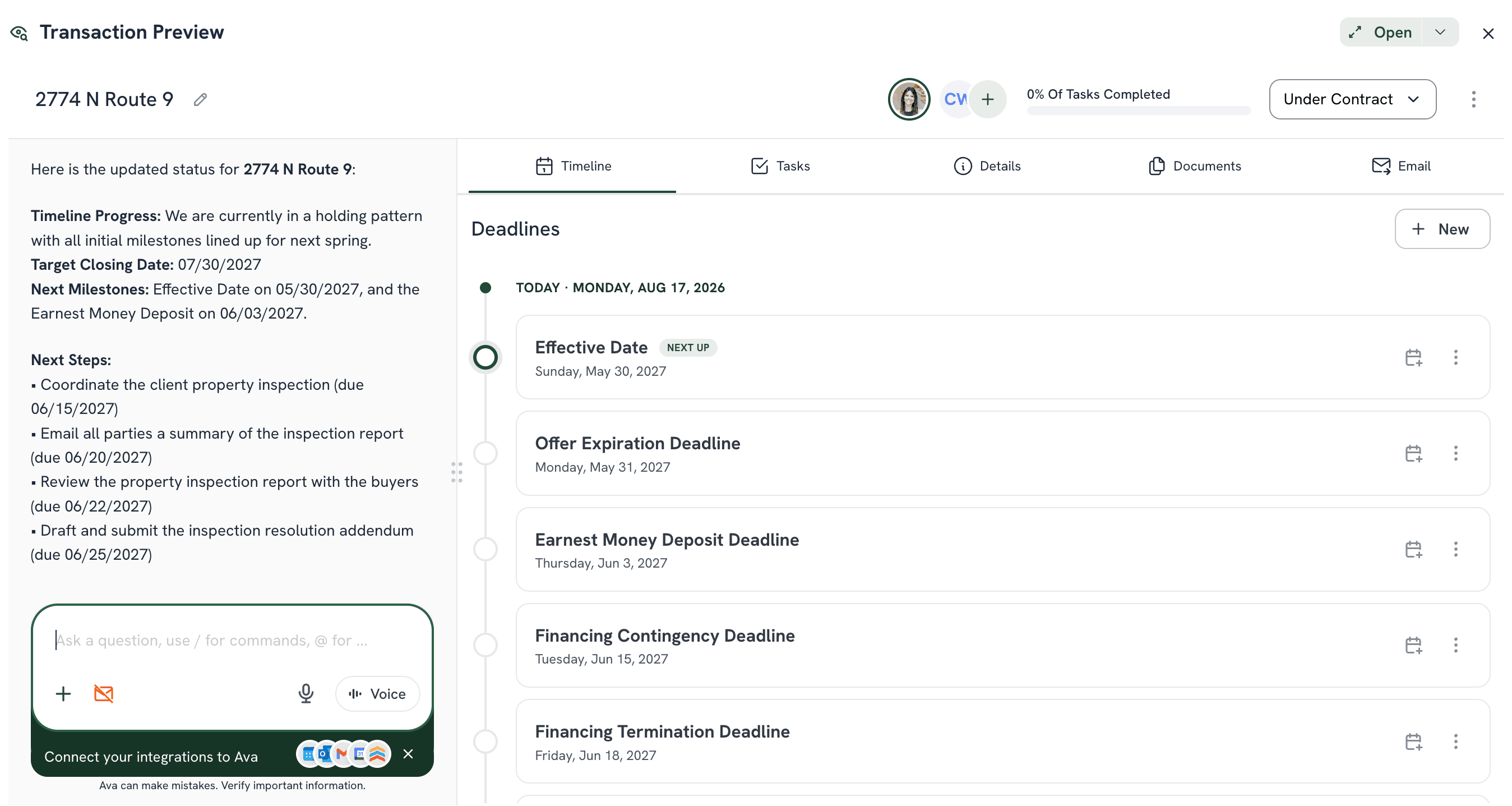 ListedKit AI Timeline showing Transaction Coordinator control and oversight