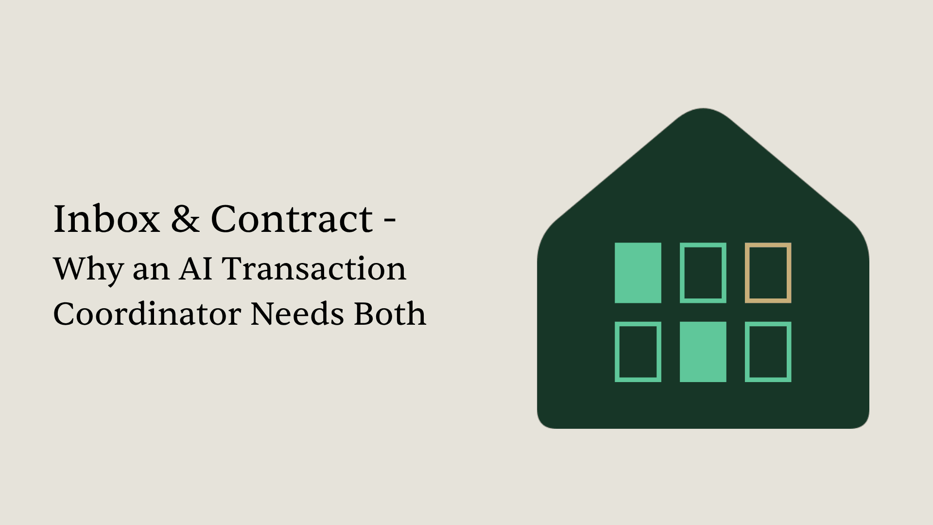 A clean Notion-style editorial composition: a contract card on one side, an inbox-message card on the other, joined by a single mint connecting line into a deal-timeline card below.