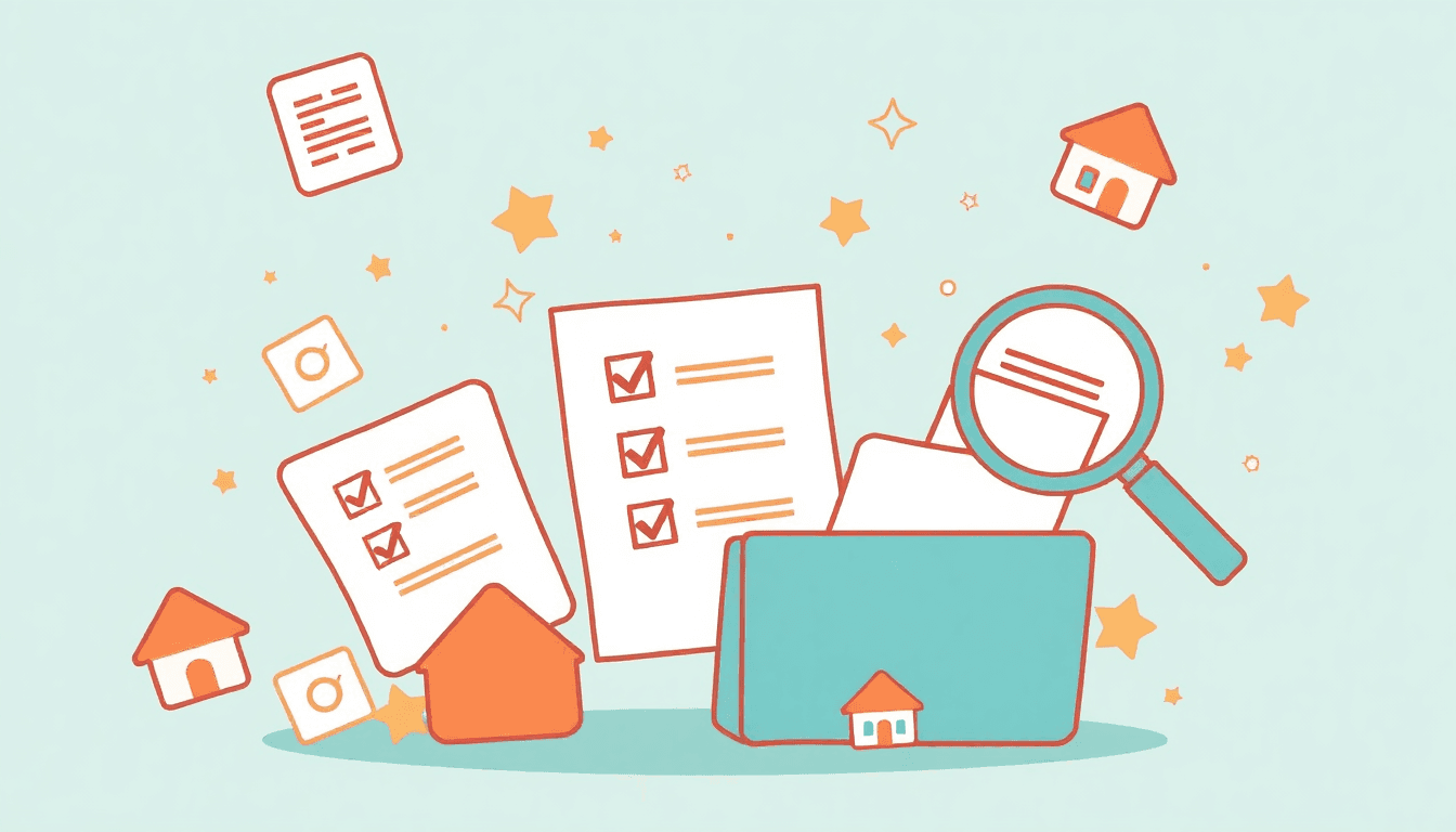 How to automate document collection in real estate - playful illustration of document tracking with checklists and houses