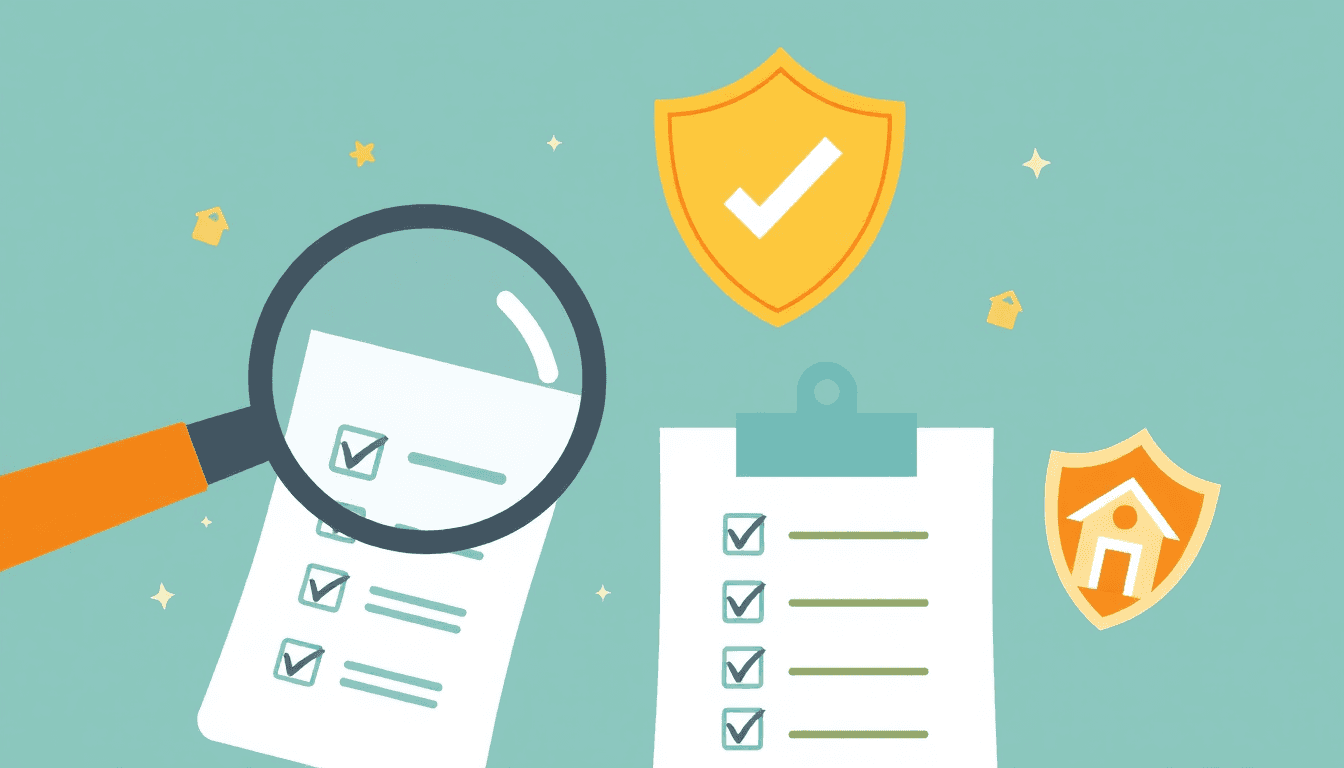 Real estate compliance automation - AI document review with checkmarks and magnifying glass