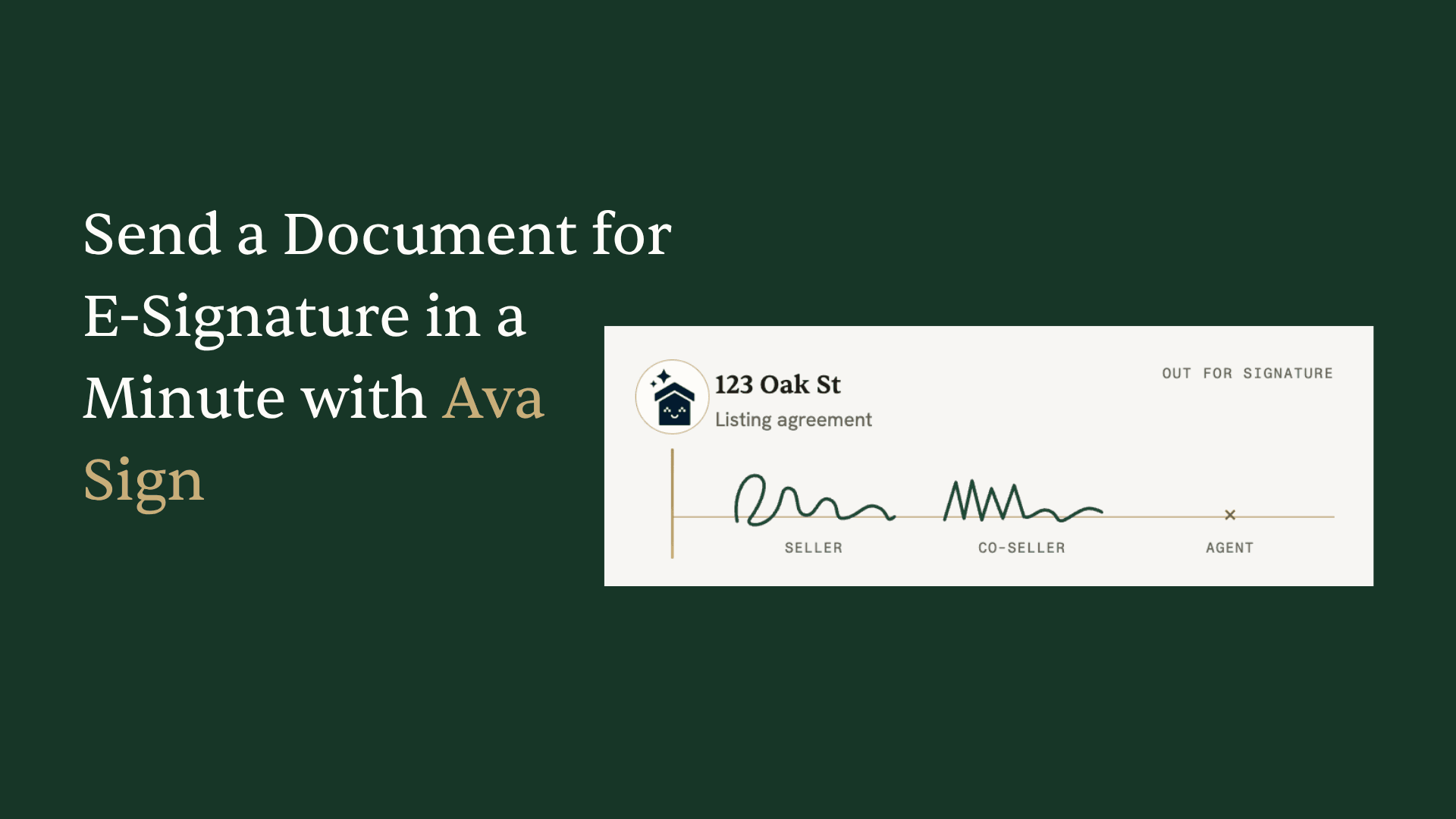 Ava Sign real estate e-signature software: an amendment to contract auto-filled by Ava with buyer names and property address and signature fields ready, beside a blank do-it-yourself form